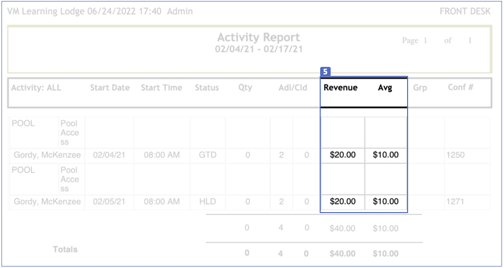 Front Office Activity Schedule Report (Cloud)