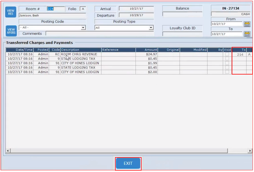 View Transfer Charges from an Individual Folio to another (Desktop Video)